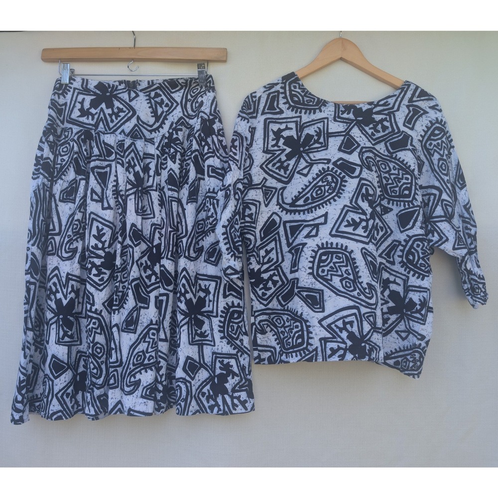 Joseph Ribkoff Abstract Coord Set Womens 13 Black White Rayon Artsy 80s Batik